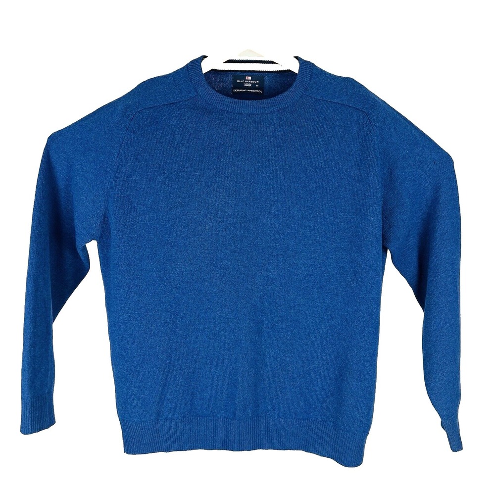 Marks & Spencer Blue Harbour Blue Extrafine Lambswool Crewneck L/S Sweater‎ Sz M